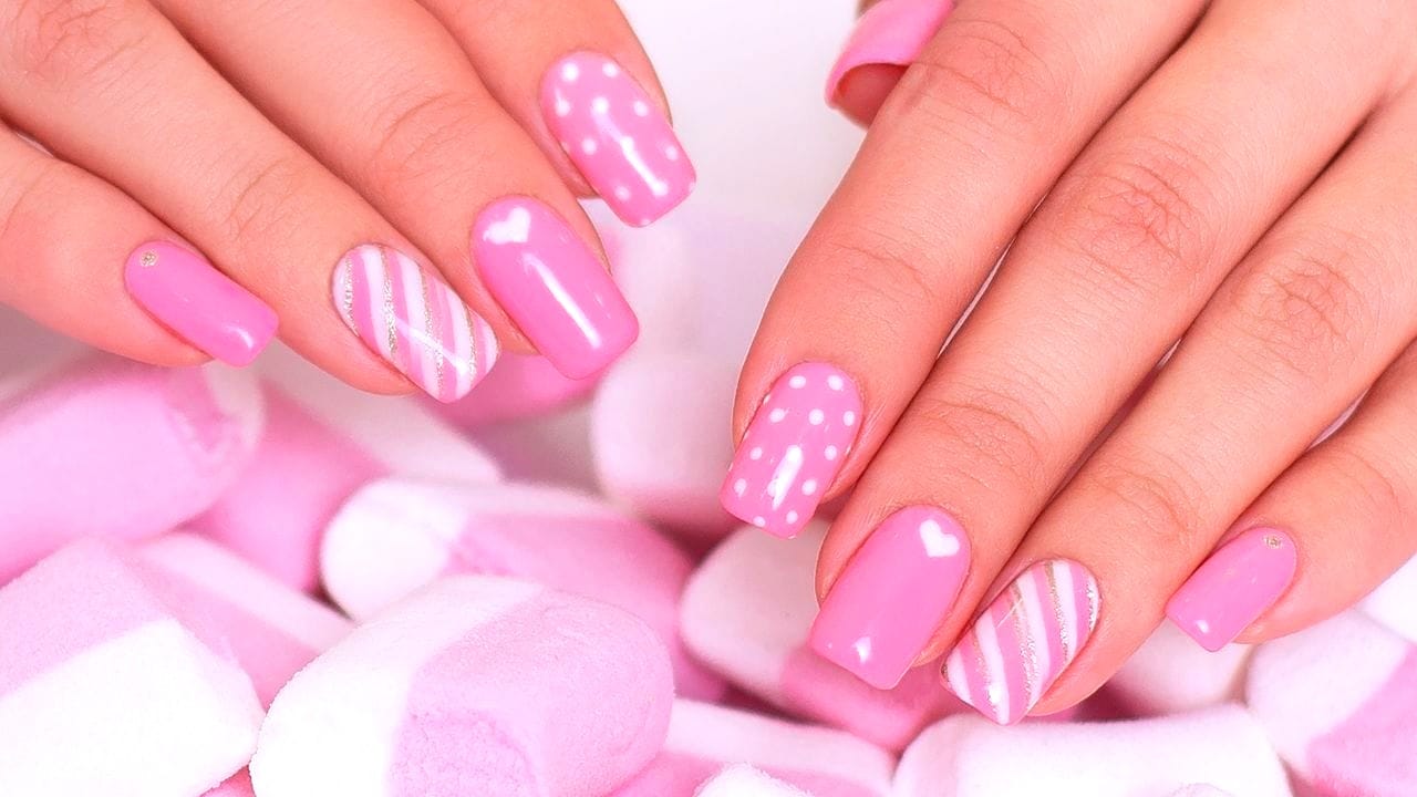 pink valentines day nails