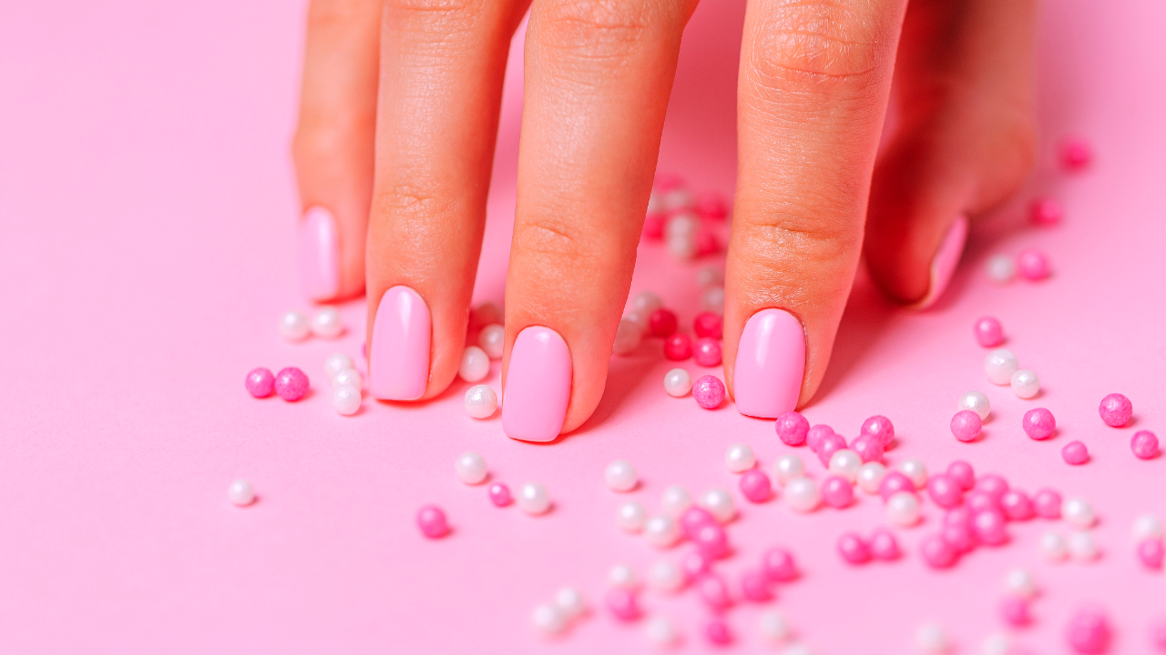 pink valentines day nails