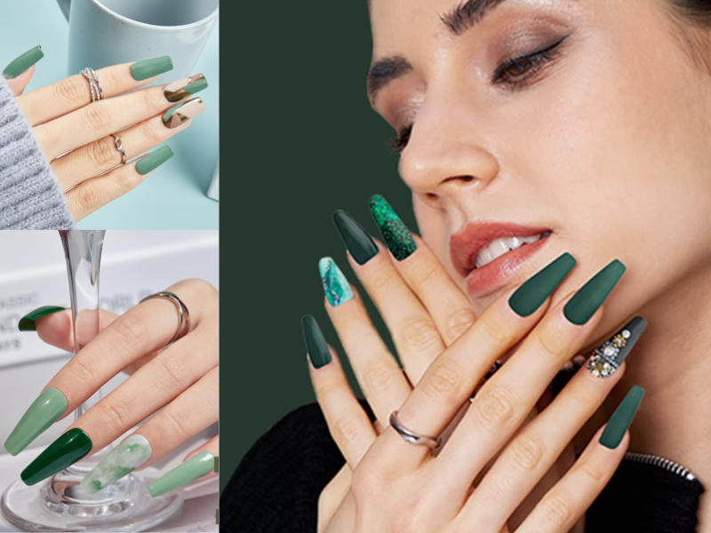 What color goes with dark green nails