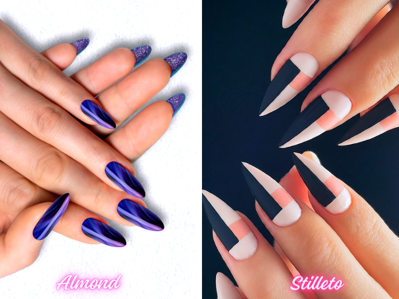 What is the difference between stiletto and almond nails