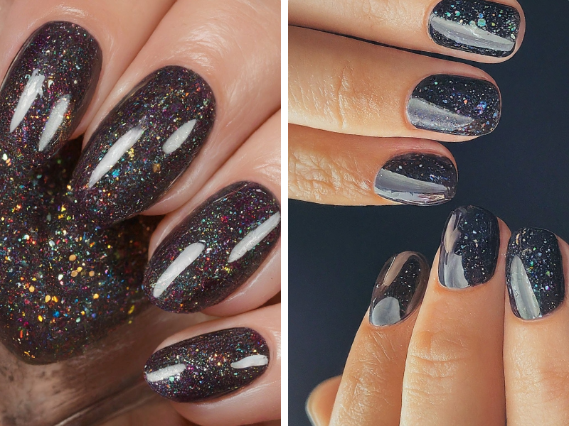 dark nail colors with glitters