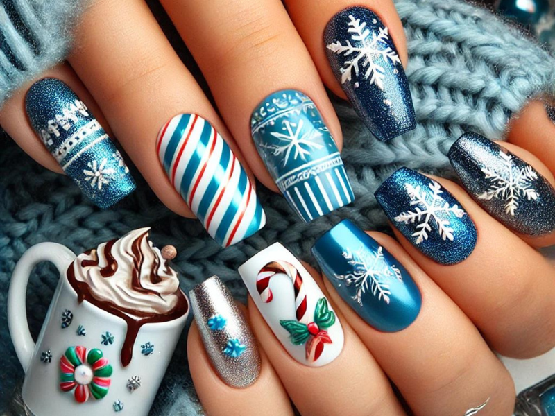 winter blue nails