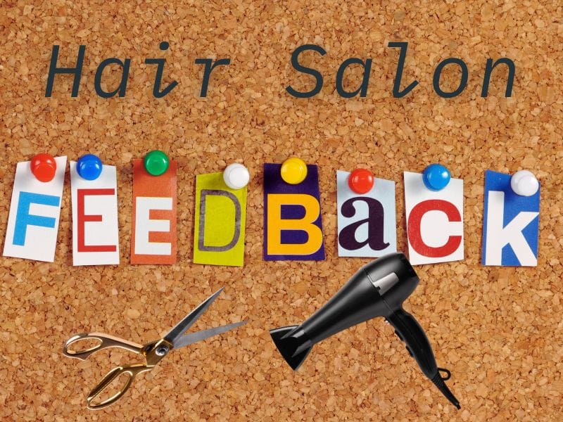 Hair salon feedback board with tools, showing client feedback isn’t just helpful—it’s gold.
