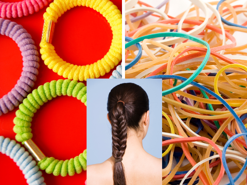 Hair ties vs rubber bands comparison with braided hair, showing impact of bands on hair health