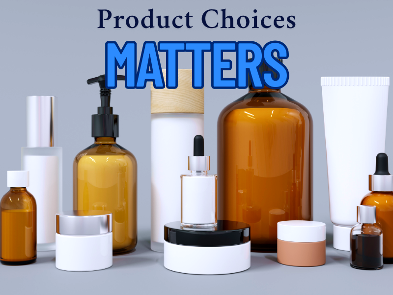 Stylish product packaging display emphasizing the importance of salon product choices.