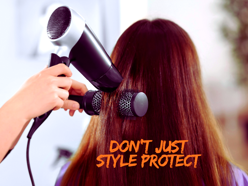 Salon styling with heat tools – reminder to use thermal protection for healthier, stronger hair