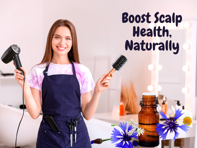 Salon stylist with herbal oil and tools – support scalp wellness using clean, botanical-based haircare solutions