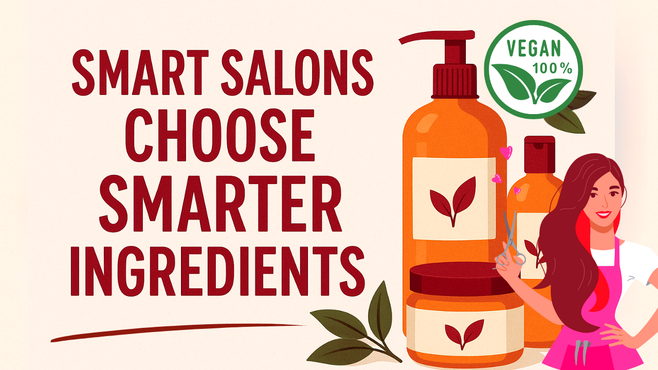 Empowered female stylist choosing plant-based, vegan haircare products to build trust and elevate salon services.