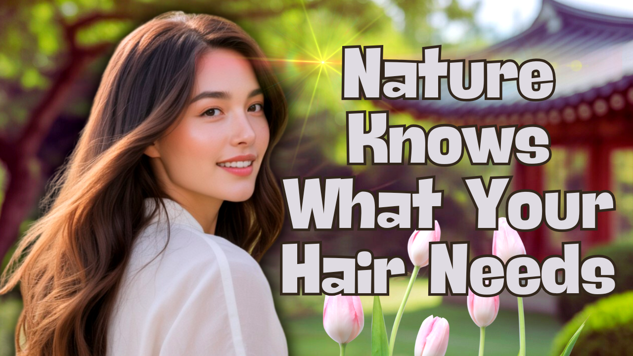 Woman with healthy, shiny hair showcasing the benefits of vegan plant-based haircare in nature
